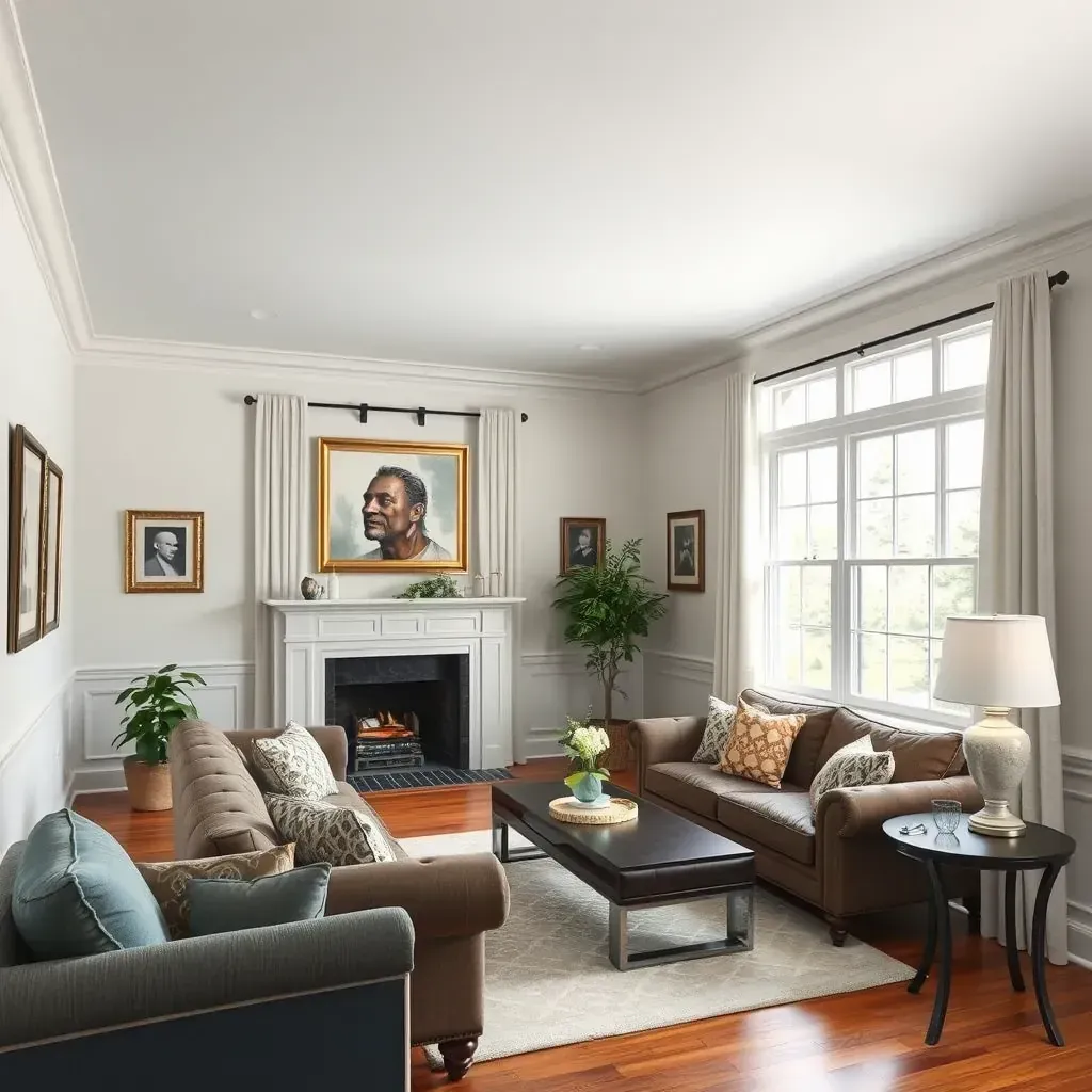 Interior painting scene in Wyndham, VA: sunlight-filled living room with beige walls, painting supplies, and protected floors.