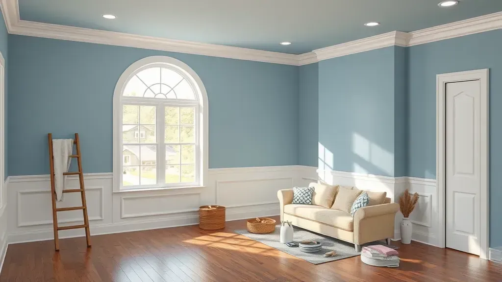 Painting Contractor in Goochland VA with tools and freshly painted walls in a home interior.