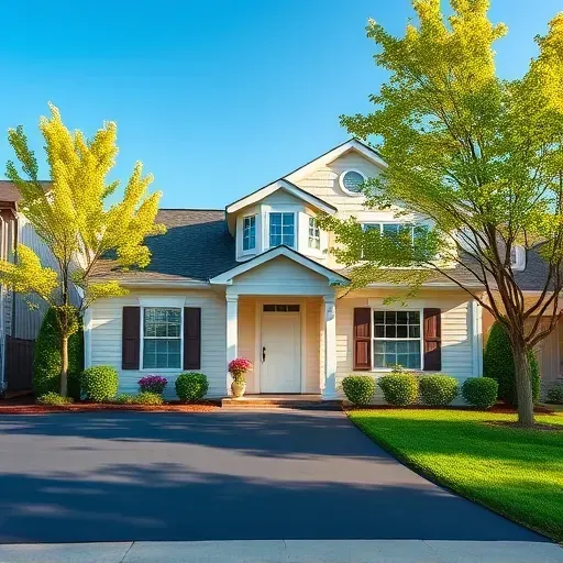 Freshly painted suburban home in Bon Air VA with pastel walls, white trim, and elegant landscaping under a clear blue sky.