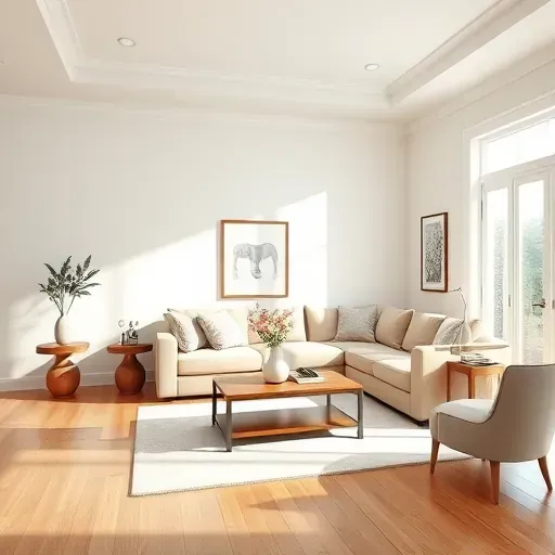Freshly painted living room in Colonial Heights VA with neutral walls, modern decor, beige sofa, wooden coffee table, and natural light