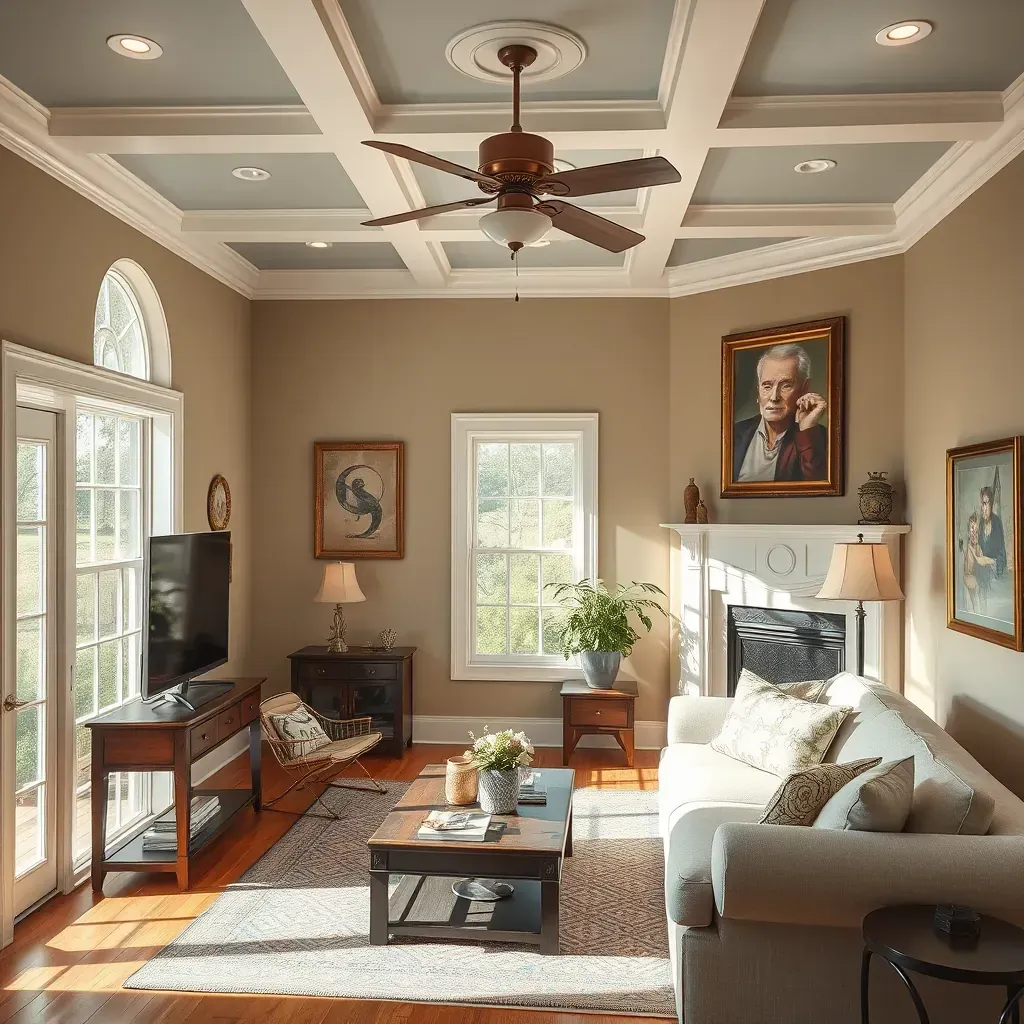 A vibrant interior painting scene in Atlee, VA, showcasing a skilled artist painting a colorful wall mural in a cozy living room.