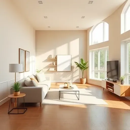 Freshly painted modern living room in East Highland Park VA with warm neutral tones and elegant decor in natural light.
