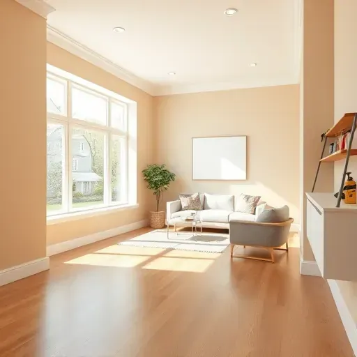 Freshly painted Mechanicsville interior room with warm tones, polished floors, and minimalist decor in bright, inviting light.