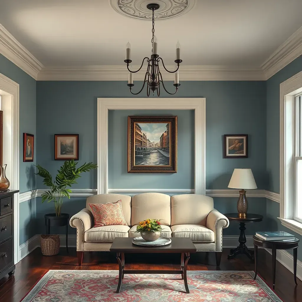 Interior of a bright living room with freshly painted beige walls, white moldings, hardwood floors, and cozy decor in Atlee, VA.