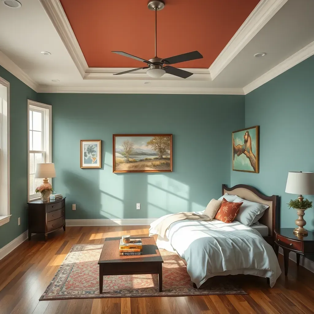 Interior living room in Chesterfield, VA, with freshly painted soft taupe walls, white crown molding, natural light, and polished hardwood floors.