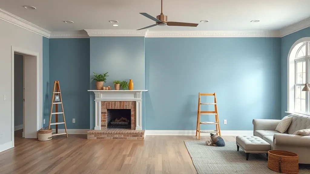 Painting Contractor in Quinton VA with workers painting a house and tools on the ground.