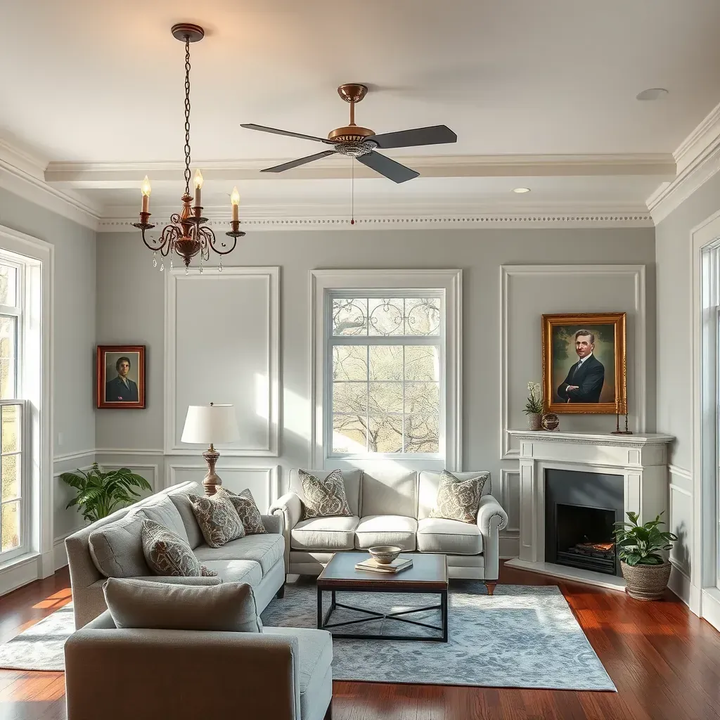 Interior living room in Midlothian, VA with freshly painted neutral walls, hardwood floors, natural light, and painter's tools visible.