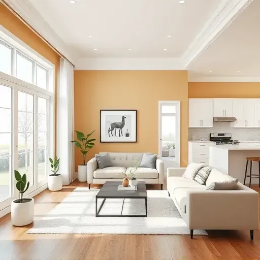 Modern living room in Mechanicsville, VA with freshly painted neutral walls, sleek furniture, and natural light.