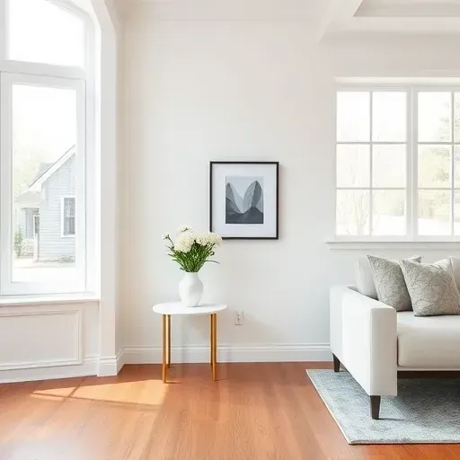 Freshly painted white interior walls in a modern Elmont VA living room with hardwood floors and stylish decor