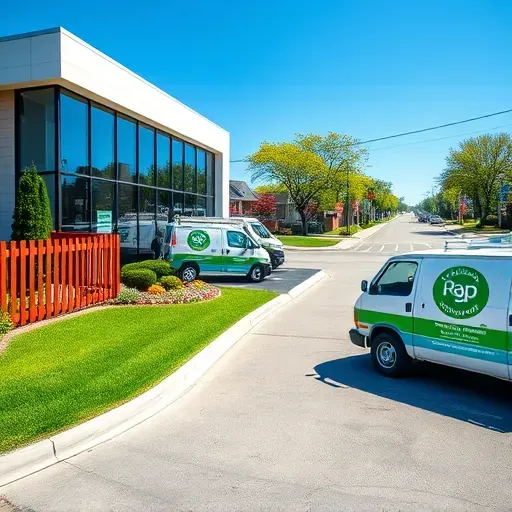 Bensley, VA painting contractor’s office exterior with landscaped yard, branded vehicles, and freshly painted fence.