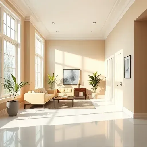 Freshly painted modern interior room in Chesterfield VA with neutral tones, natural light, elegant decor, and meticulous craftsmanship