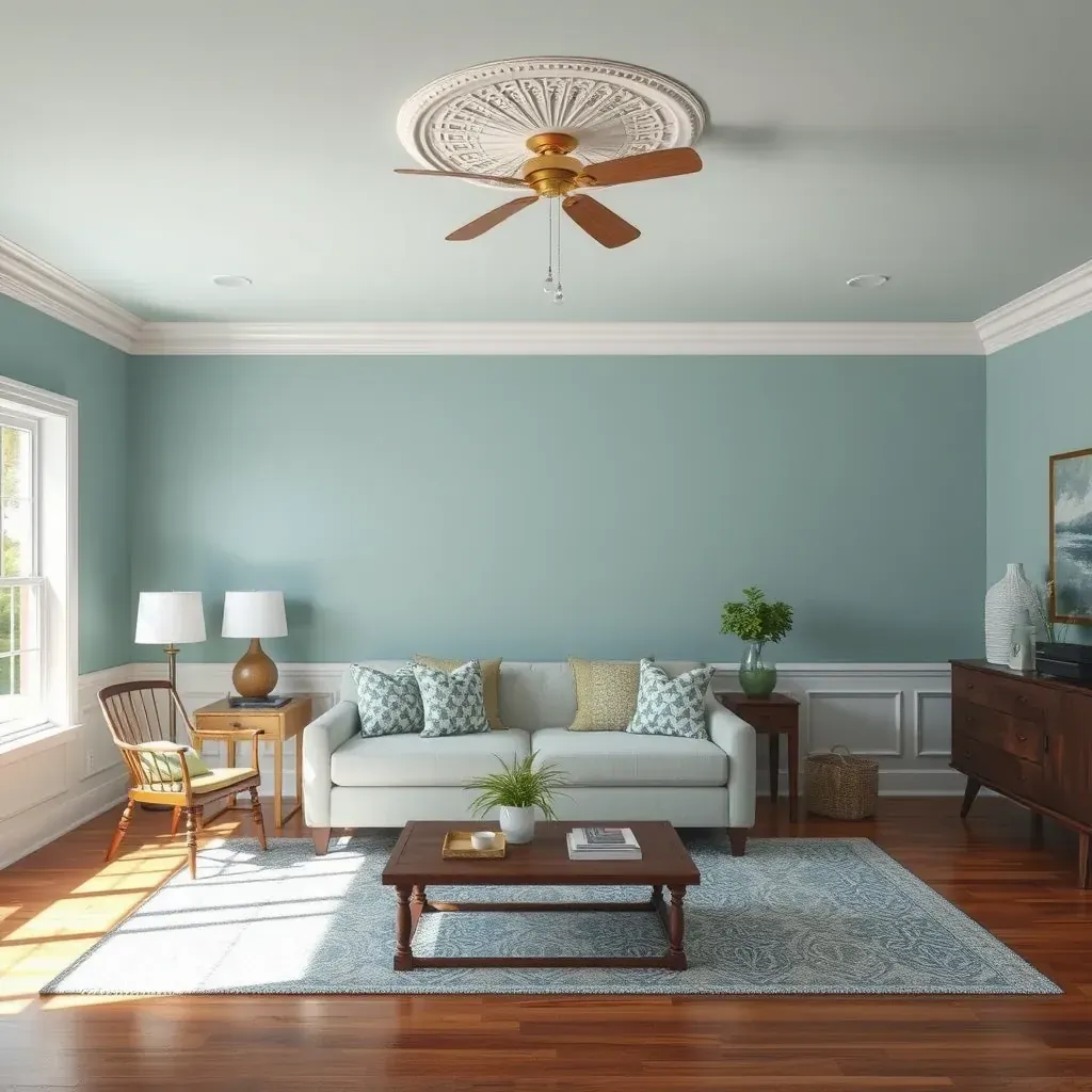 Spacious Powhatan, VA living room with freshly painted beige walls, natural sunlight, modern furnishings, and painting tools.