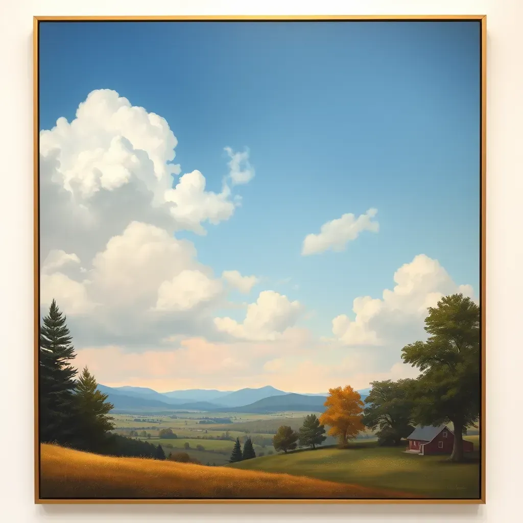 A detailed painting of Varina, VA, showcasing scenic landscapes, historic buildings, and lush greenery.
