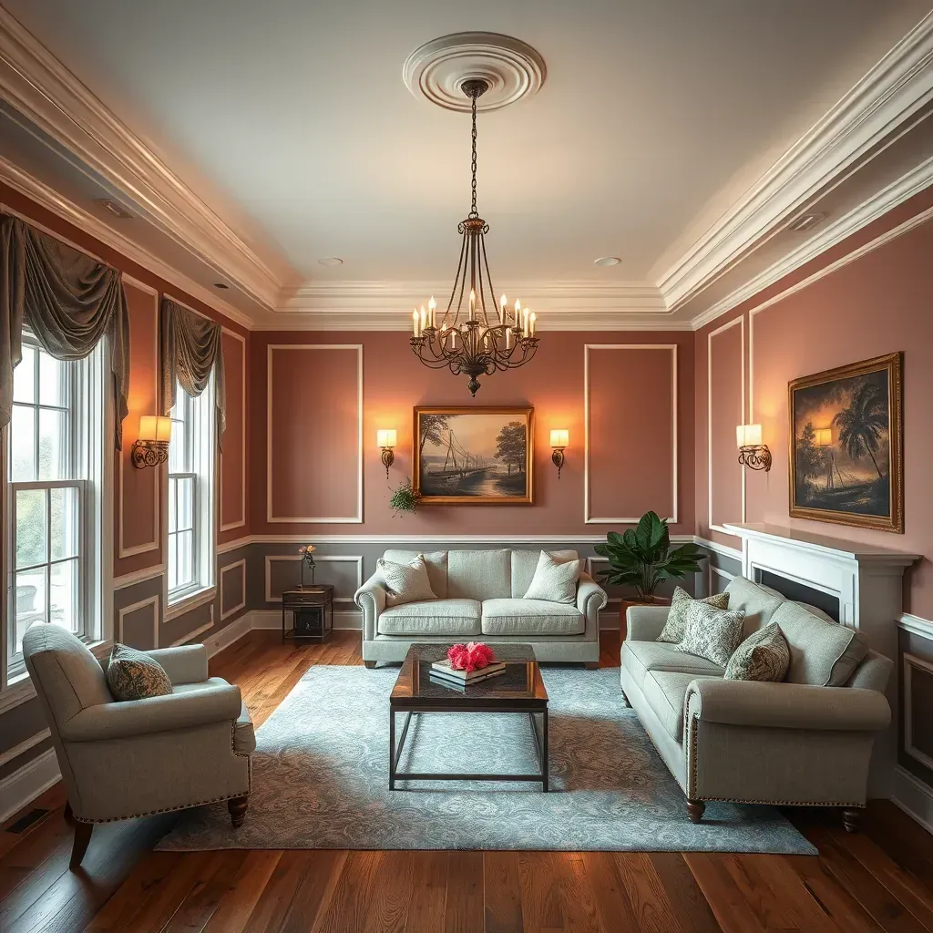 Freshly painted soft taupe walls in a Chesterfield, VA living room with natural light, neat paint supplies, and a clean, cozy space.