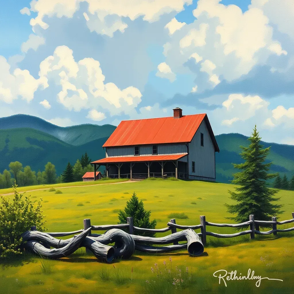 A detailed painting of Rockwood, VA, capturing its scenic landscape and charming small-town atmosphere.