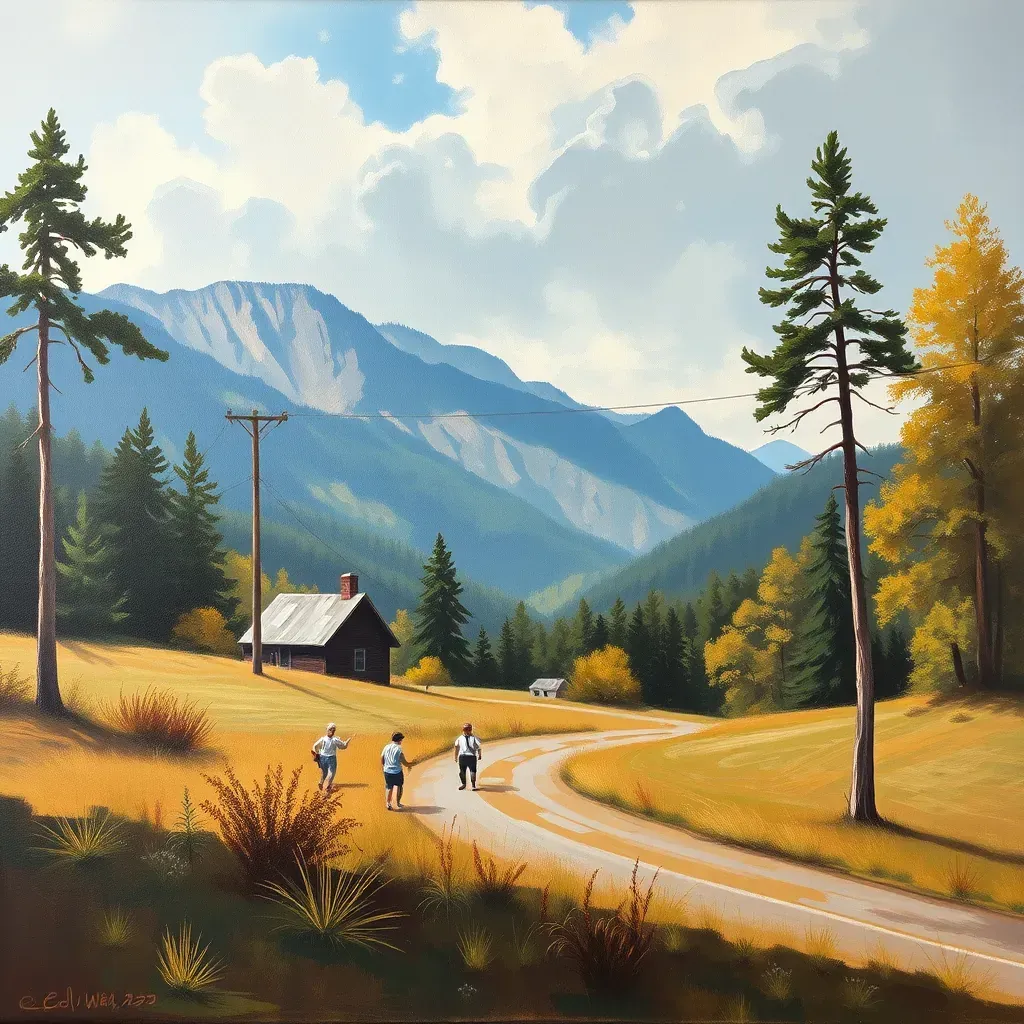 A detailed scene of a painting in Bensley, VA, capturing vibrant colors, natural landscape, and local charm.