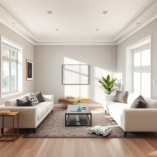 Freshly painted modern living room in Richmond VA with flawless walls, stylish decor, natural light, and elegant architectural details