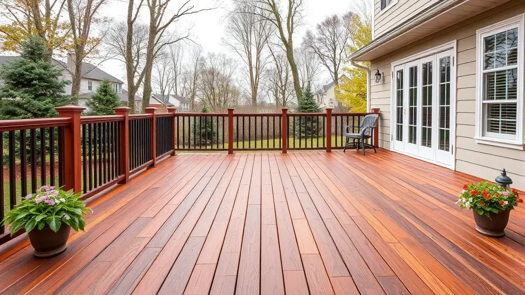 Deck staining project in Richmond VA showcasing a beautifully transformed wooden deck.