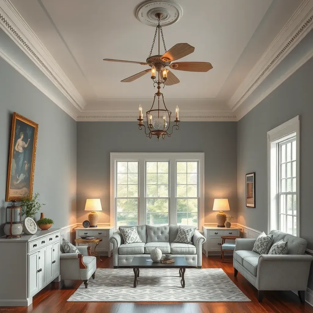 Interior room in Glenburnie, VA with freshly painted neutral walls, white crown molding, natural light, and painting tools.