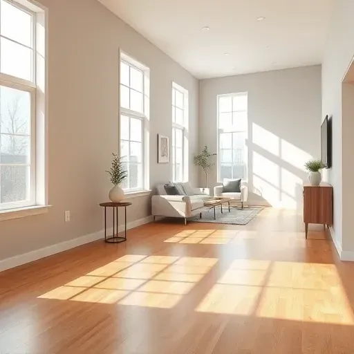 Freshly painted interior in New Kent, VA with soft beige walls, hardwood floors, natural sunlight, and modern decor.