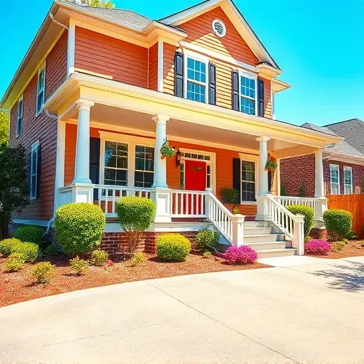 Residential exterior in East Highland Park VA with vibrant paint, charming porch, and landscaped garden.