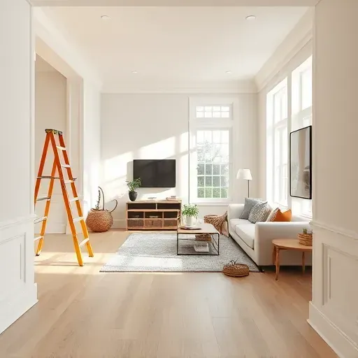 Recently renovated living room in Bensley, VA with soft painted walls, modern decor, and natural light enhancing details.