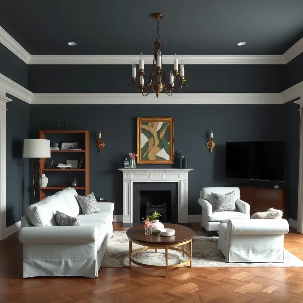 Interior living room in Bellwood, VA with freshly painted beige walls, modern decor, natural light, and painting tools.