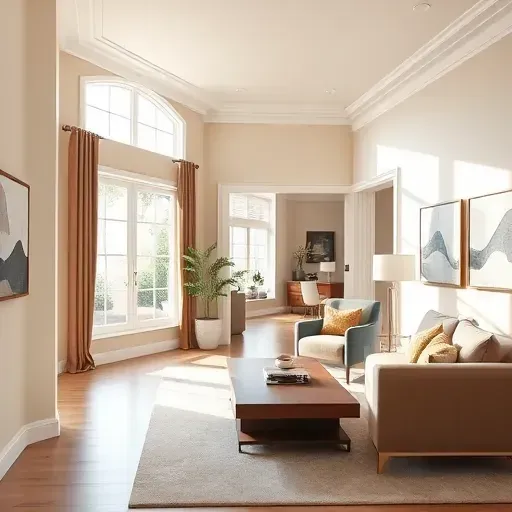 Freshly painted modern interior room in Richmond VA featuring neutral colors, elegant windows, and tasteful furnishings.