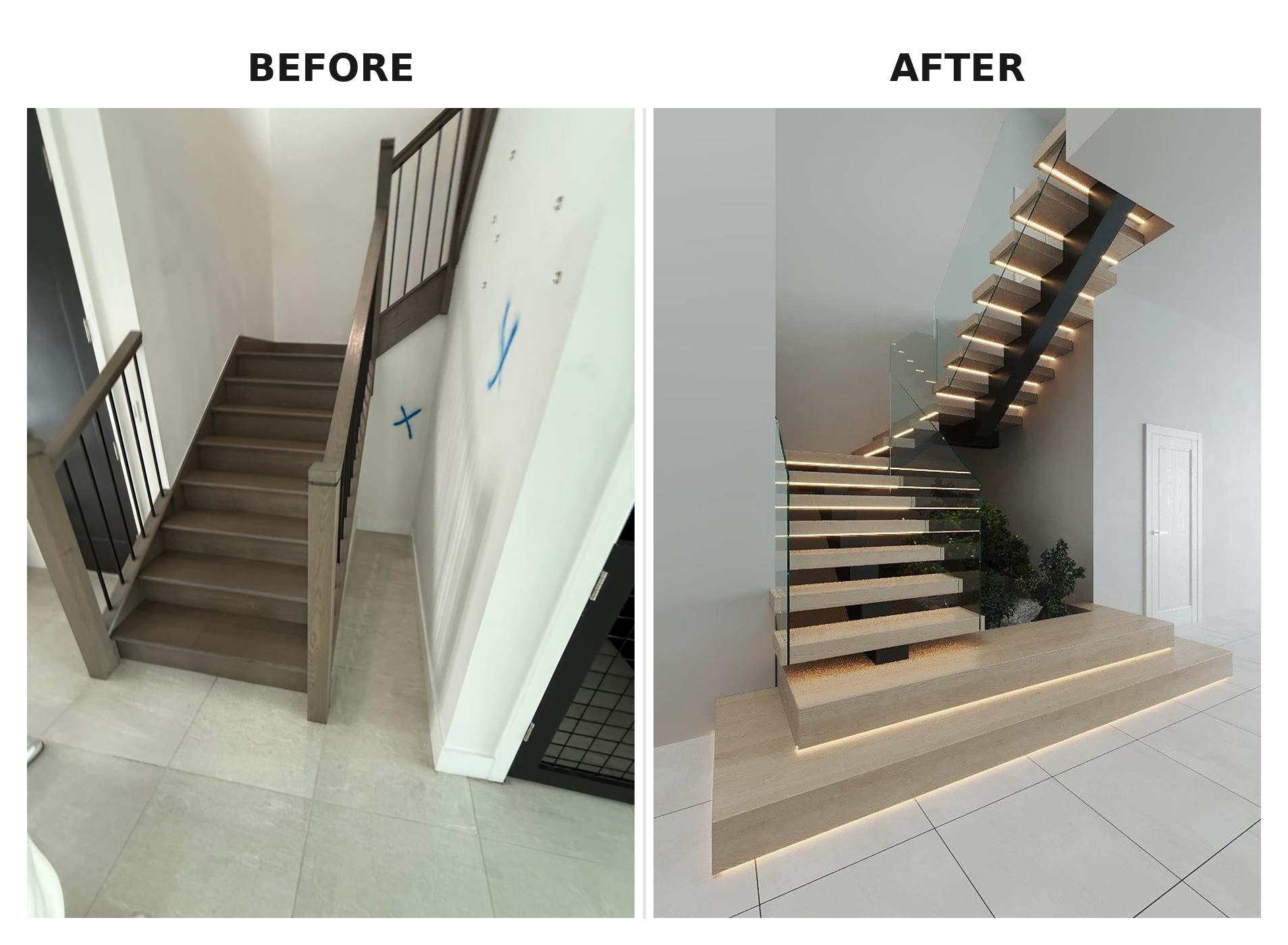 Elegant marble staircase with dark wood paneling and ornate details