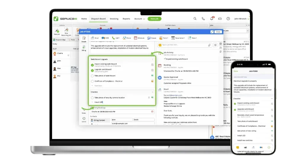 ServiceM8 job management dashboard configured for Australian trade businesses