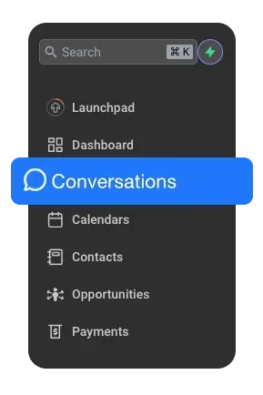 CRM conversation dashboard showing client messages and SMS communication