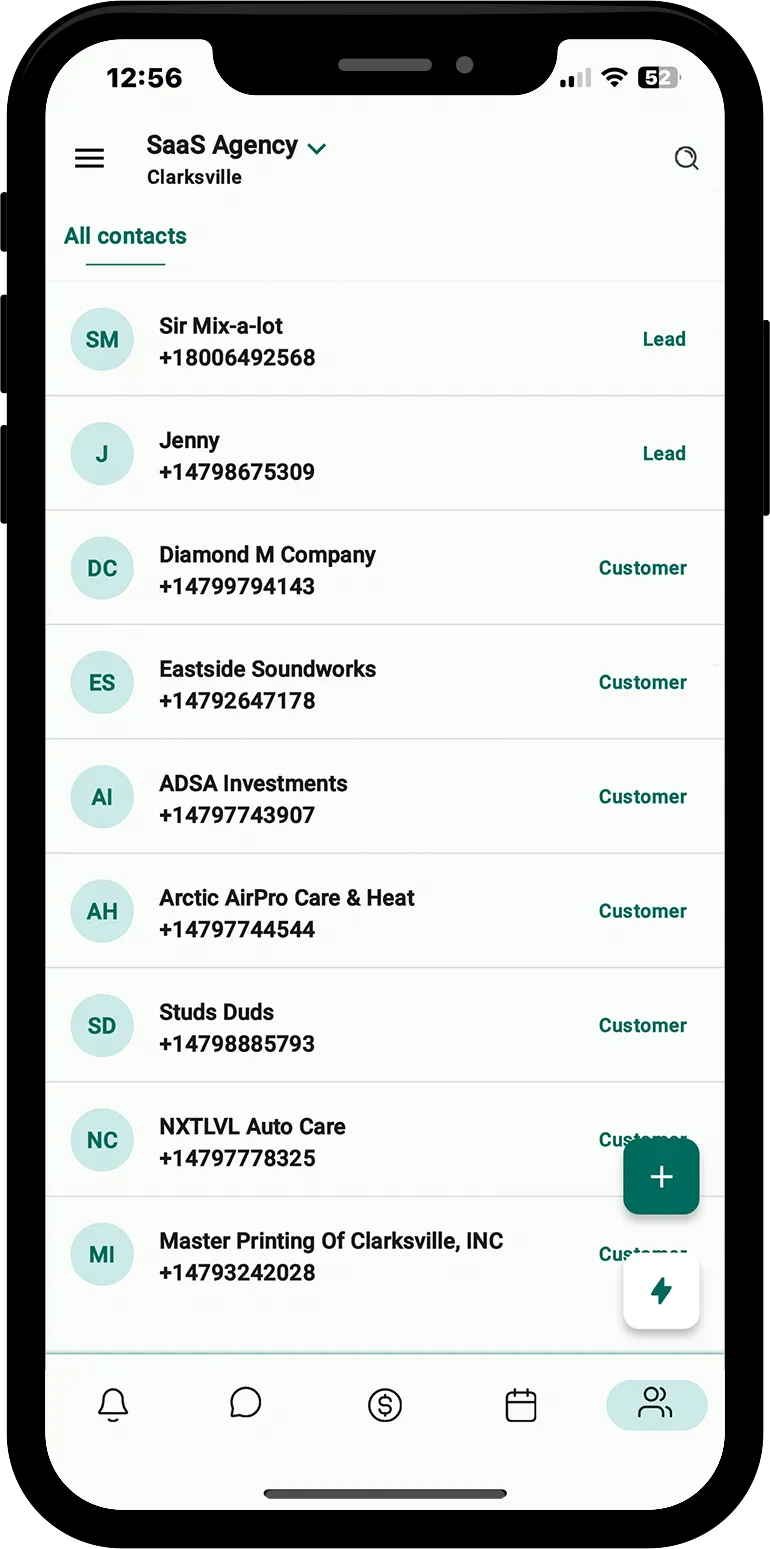 Image of SaaSquatchAI's mobile app showing contacts