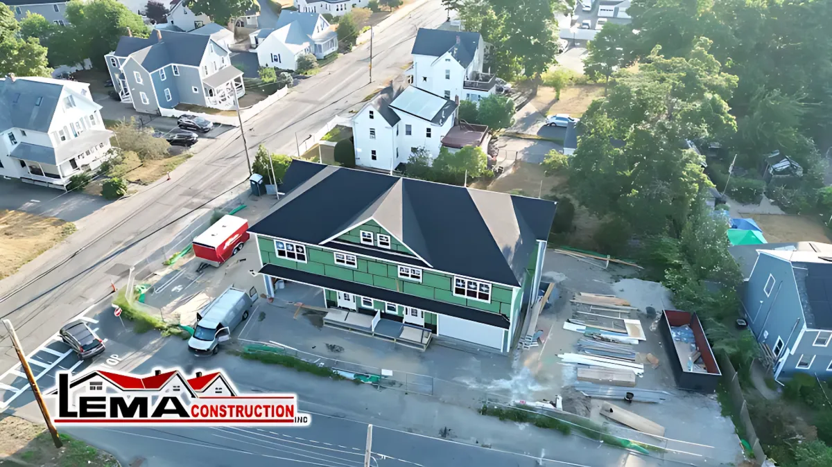 Lema Construction team installing a durable roof in Stoughton, MA