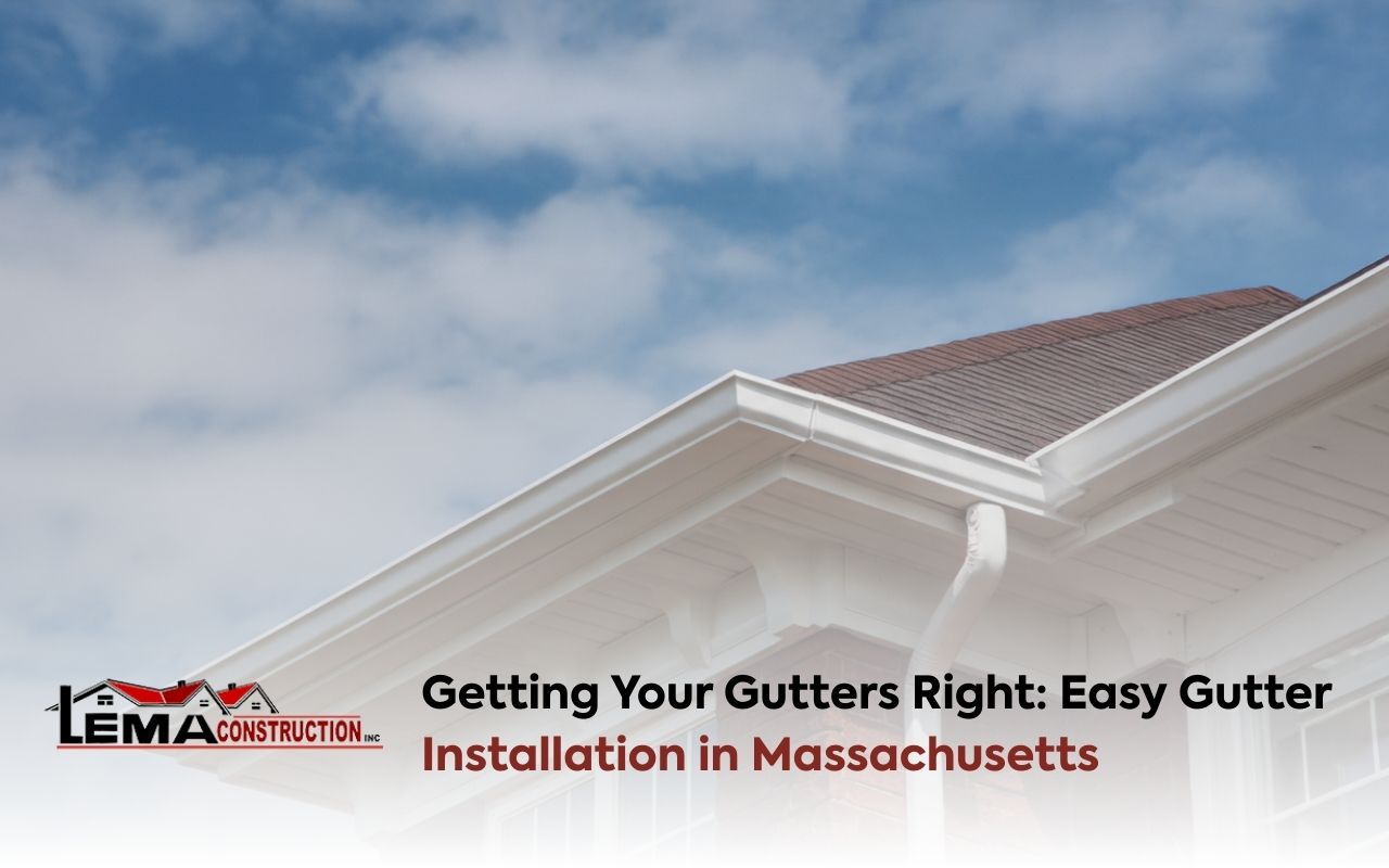 Gutter Installation in Massachusetts with seamless gutters installed along a home roofline