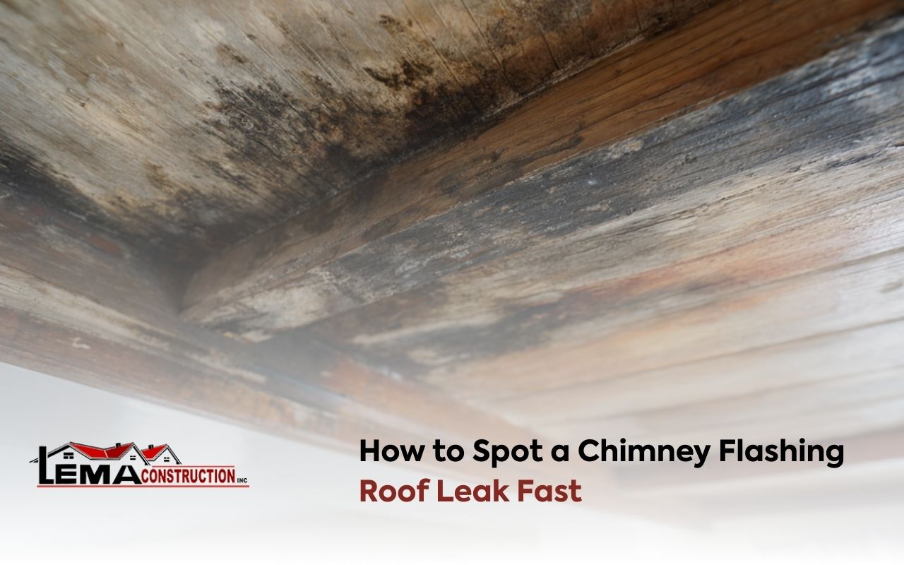 Ceiling stain caused by a chimney flashing roof leak in a Massachusetts home