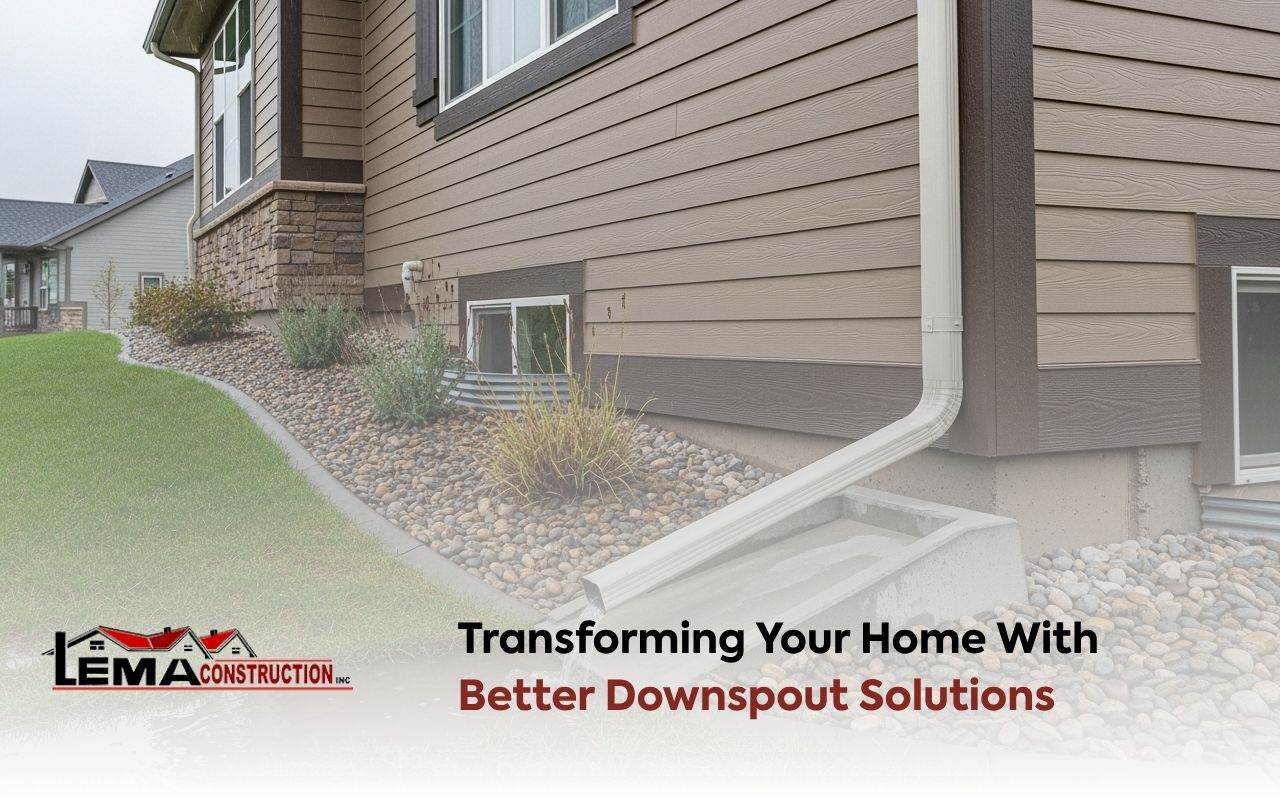 Downspout drainage directing rainwater away from a home foundation