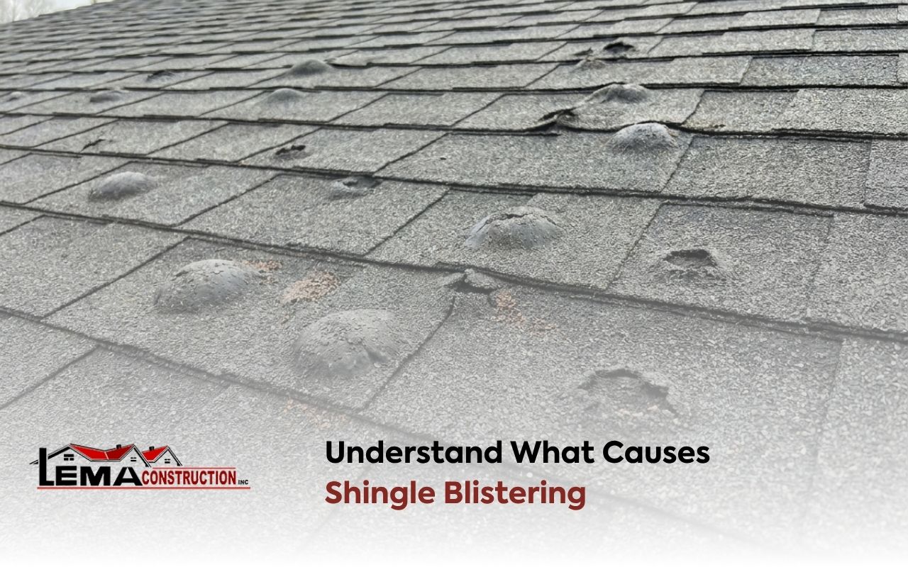 Shingle blistering on an asphalt roof surface