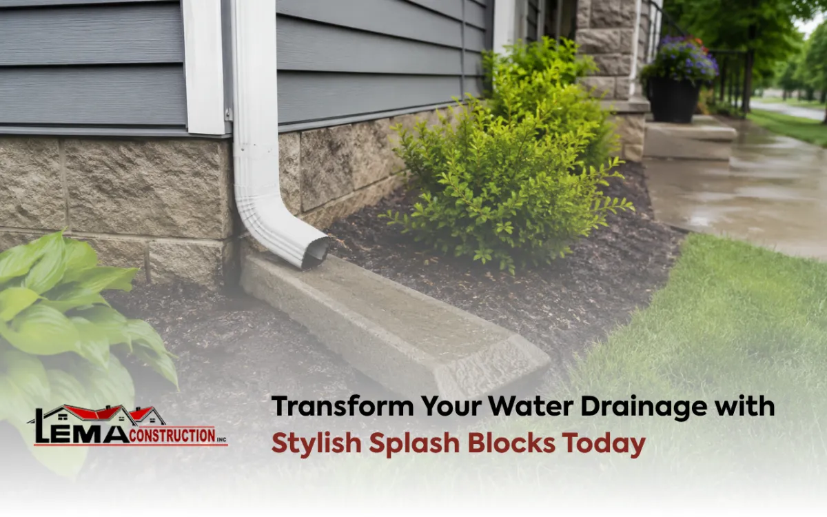 Splash blocks guiding rainwater away from a home foundation