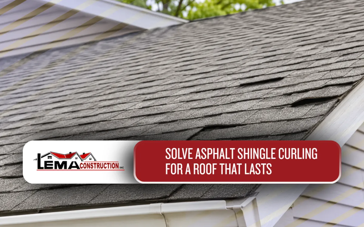 Asphalt shingle curling along the raised edges of a residential roof