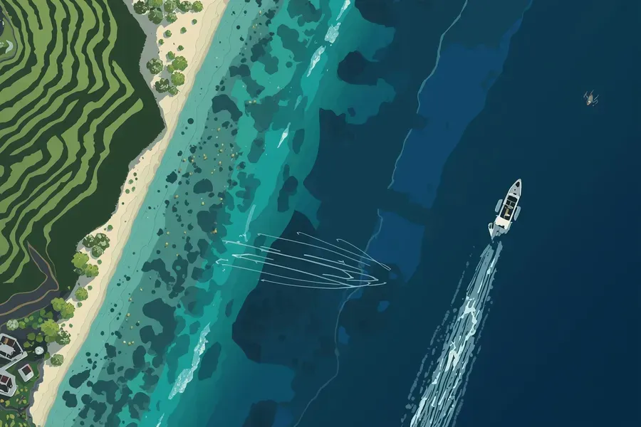 Overview of Pompano reef edges and wreck zones—generic, no GPS numbers