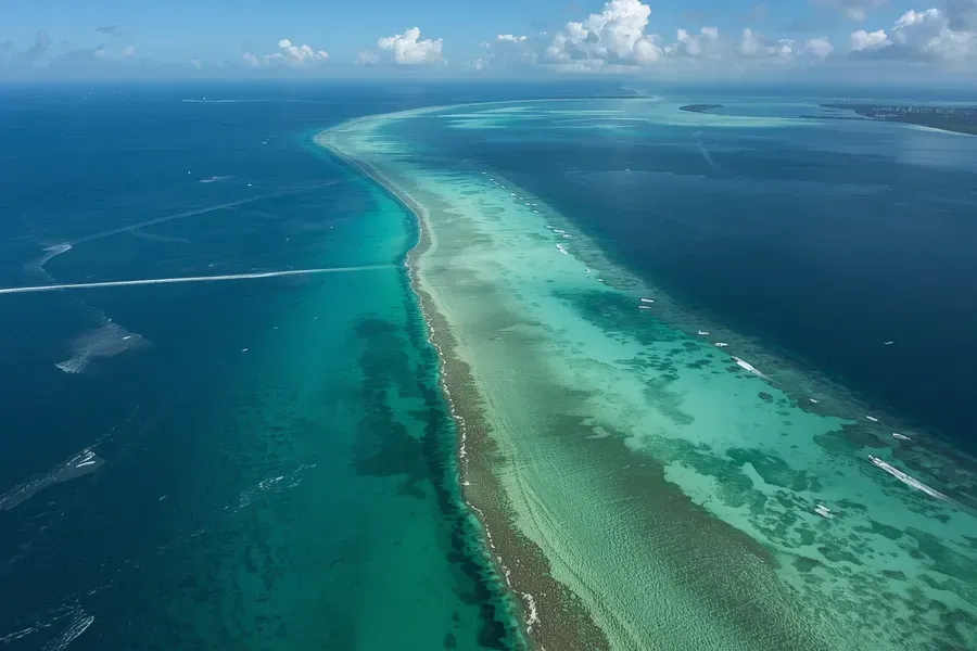 Blue-green color change and reef line just off Pompano Beach near Hillsboro Inlet
