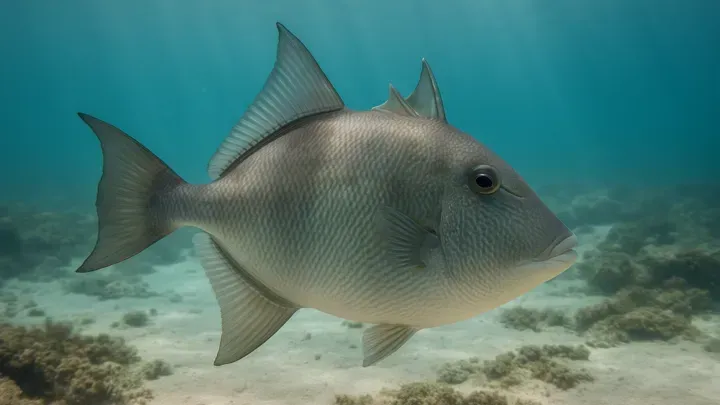 Gray triggerfish side profile with tall dorsal trigger