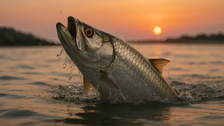 Tarpon rolling at the surface—large silver scales