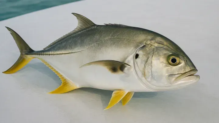 Crevalle jack with yellow fins and deep chest