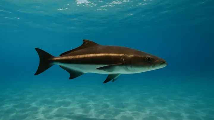 Cobia near the surface with dark lateral stripe