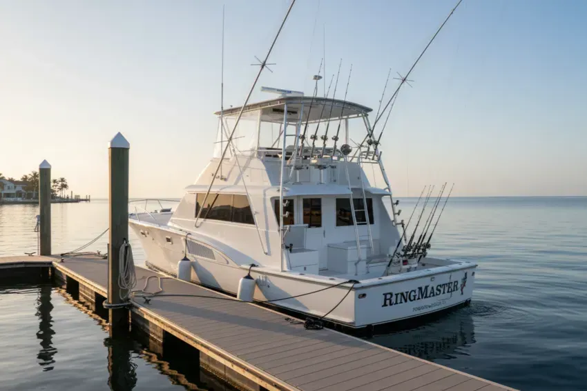 RingMaster at the marina ready for private, group or corporate boarding in Pompano Beach