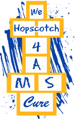 Hopping 4 A Cure hopscotch logo in UC Riverside colors