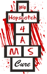 Hopping 4 A Cure hopscotch logo in Boston University colors