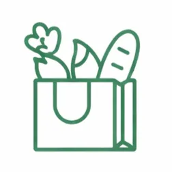 Health food store icon with grocery bag and fresh organic produce Carine