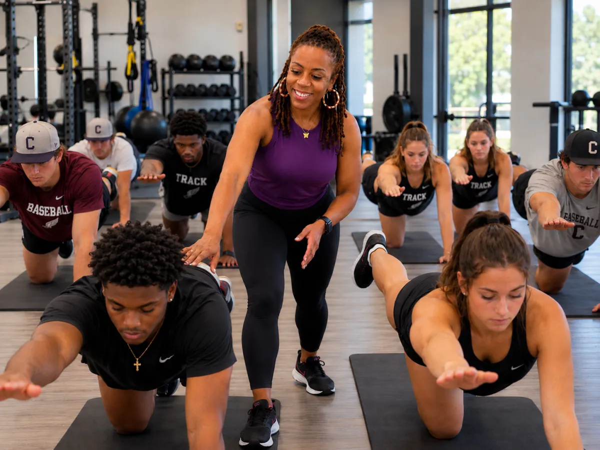 Corporate wellness group and athletic team mobility session at Pilates 4 Me